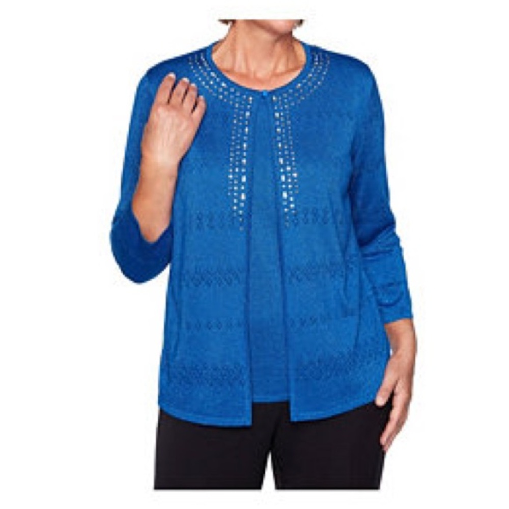 Alfred Dunner Blue Ombre Two for One Embellished Jewel Sweater Top‎ Small